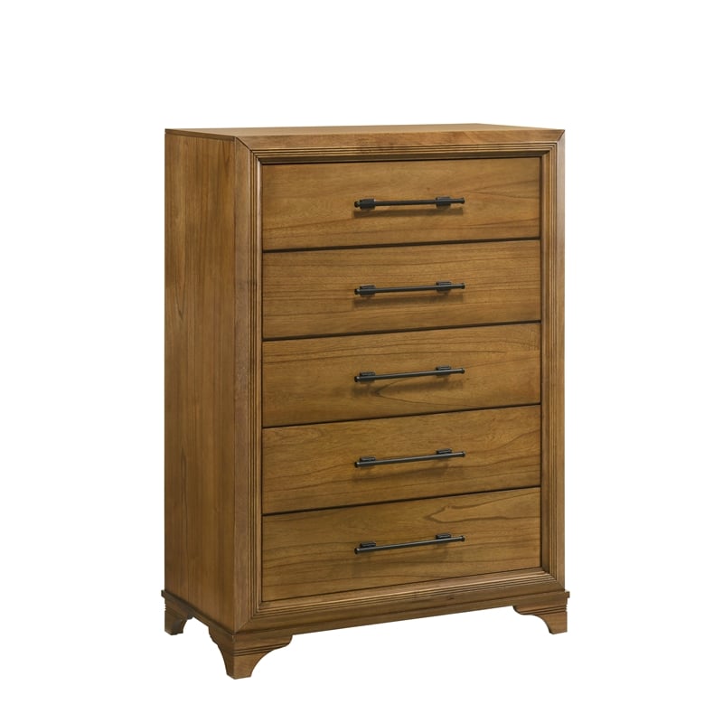 Pemberly Row 4Pc Wood Queen Bedroom Set with Chest in Honey Brown