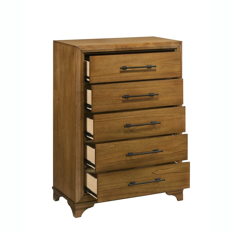 Pemberly Row 4Pc Wood Queen Bedroom Set with Chest in Honey Brown