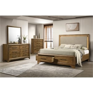 Pemberly Row 4Pc Wood Queen Bedroom Set with Chest in Honey Brown