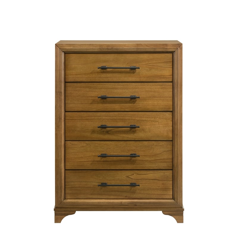 Pemberly Row 5Pc Wood Queen Bedroom Set with Chest in Honey Brown Finish