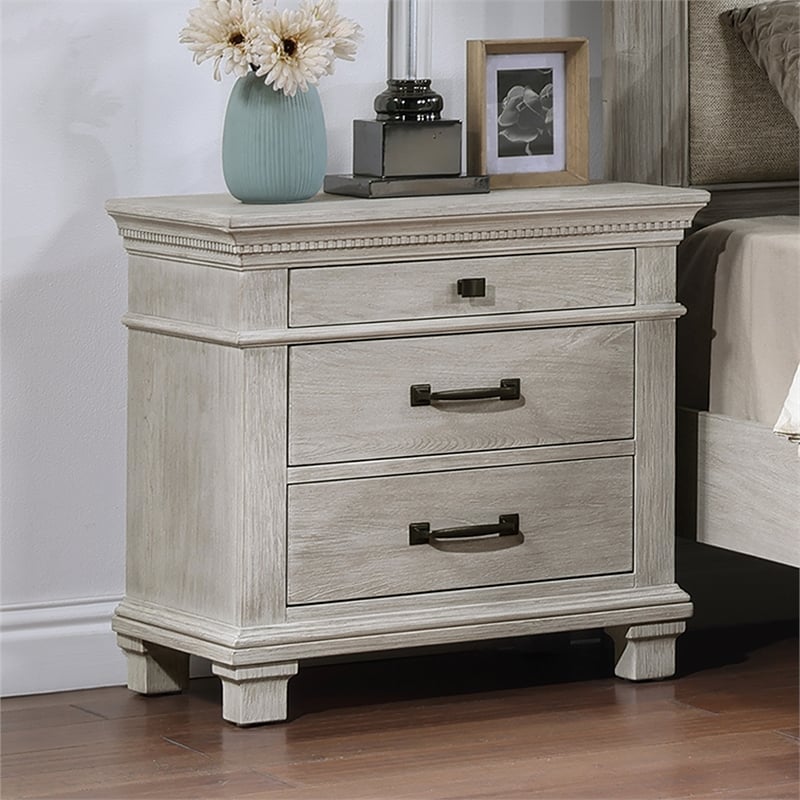 Pemberly Row 3-Drawer Wood Nightstand in Light Misty Gray