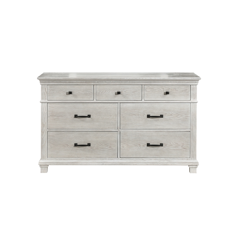 Pemberly Row 7-Drawer Wood Dresser in Misty Gray Finish