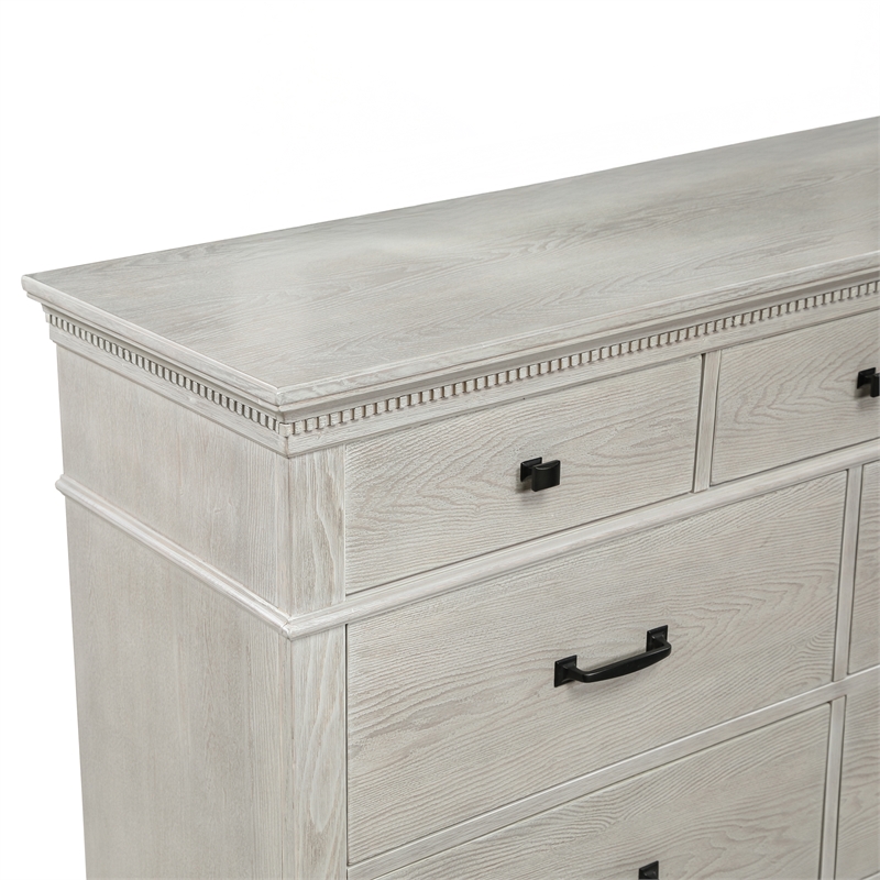 Pemberly Row 7-Drawer Wood Dresser in Misty Gray Finish