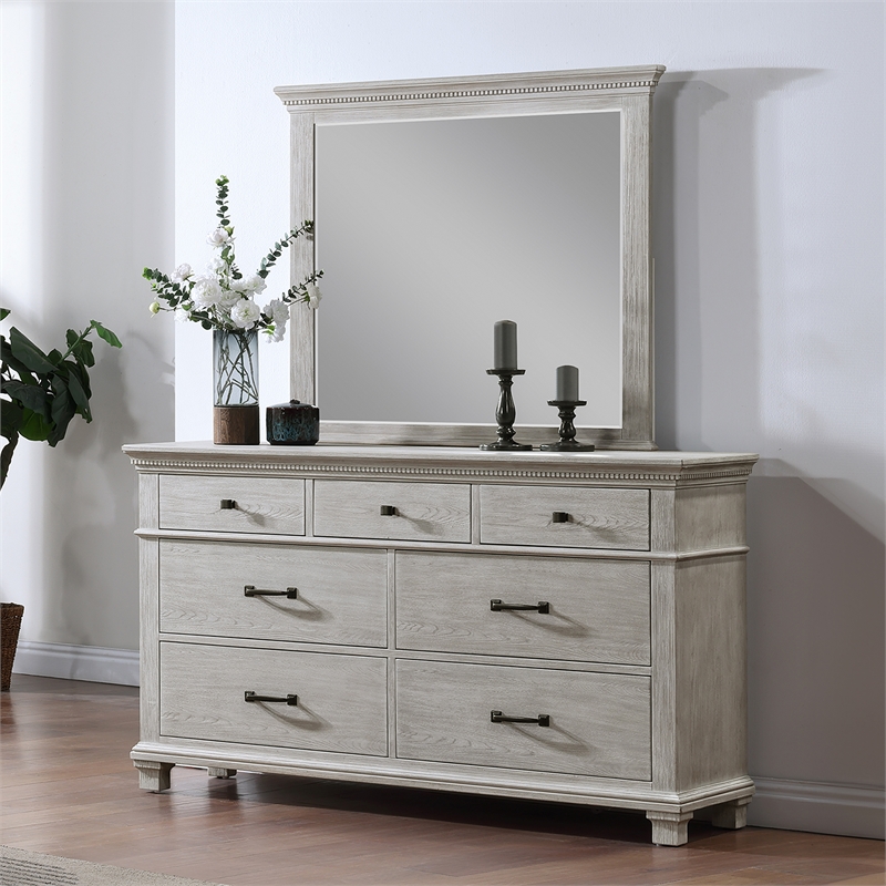 Pemberly Row 2-Piece Wood Dresser and Mirror Set in Gray with Storage