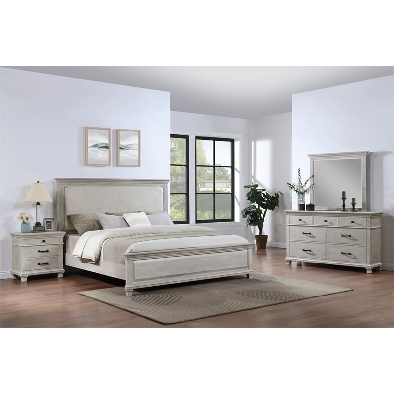 Pemberly Row 4-Piece King Bedroom Set with Nightstand in Misty Gray Finish