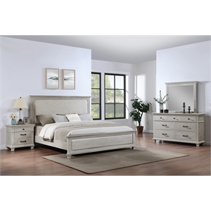 Pemberly Row 4Pc Wood Cal King Bedroom Set w Nightstand in Gray Pine