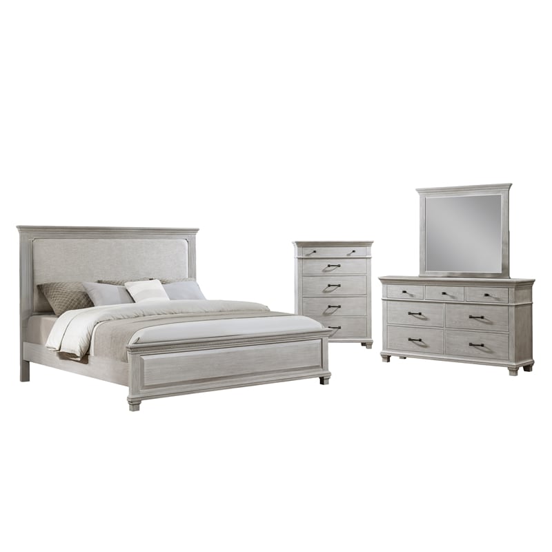 Pemberly Row 4Pc Wood Queen Bedroom Set with Chest in Gray Pine
