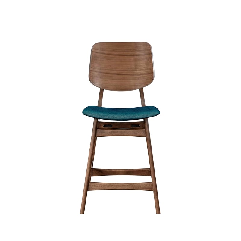 Pemberly Row Wood Counter Chair in Walnut and Teal (Set of 2)