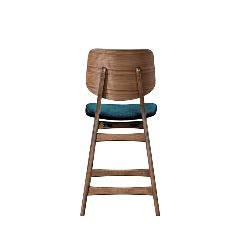 Pemberly Row Wood Counter Chair in Walnut and Teal (Set of 2)