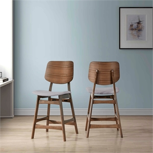 Pemberly Row Wood Counter Chair in Walnut and Dark Gray (Set of 2)