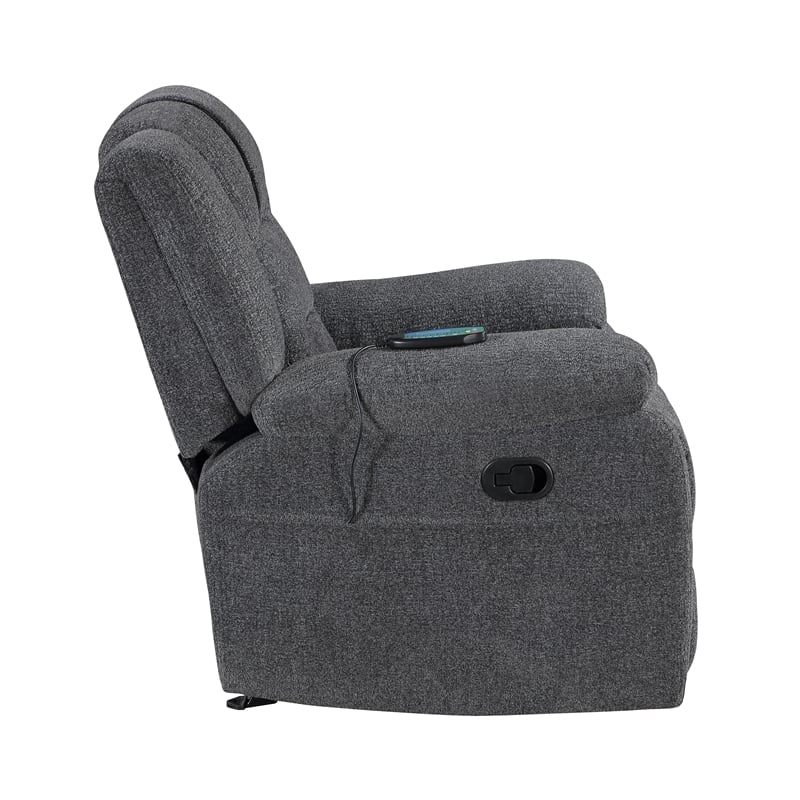 Pemberly Row Chenille Glider Recliner in Ultra-Soft Dark Gray Fabric