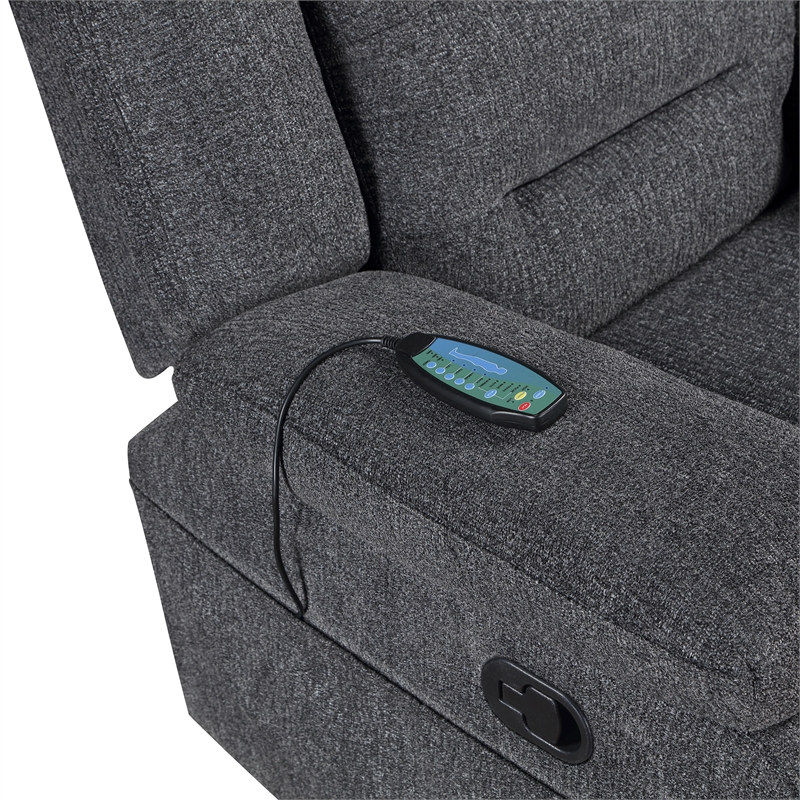 Pemberly Row Chenille Glider Recliner in Ultra-Soft Dark Gray Fabric