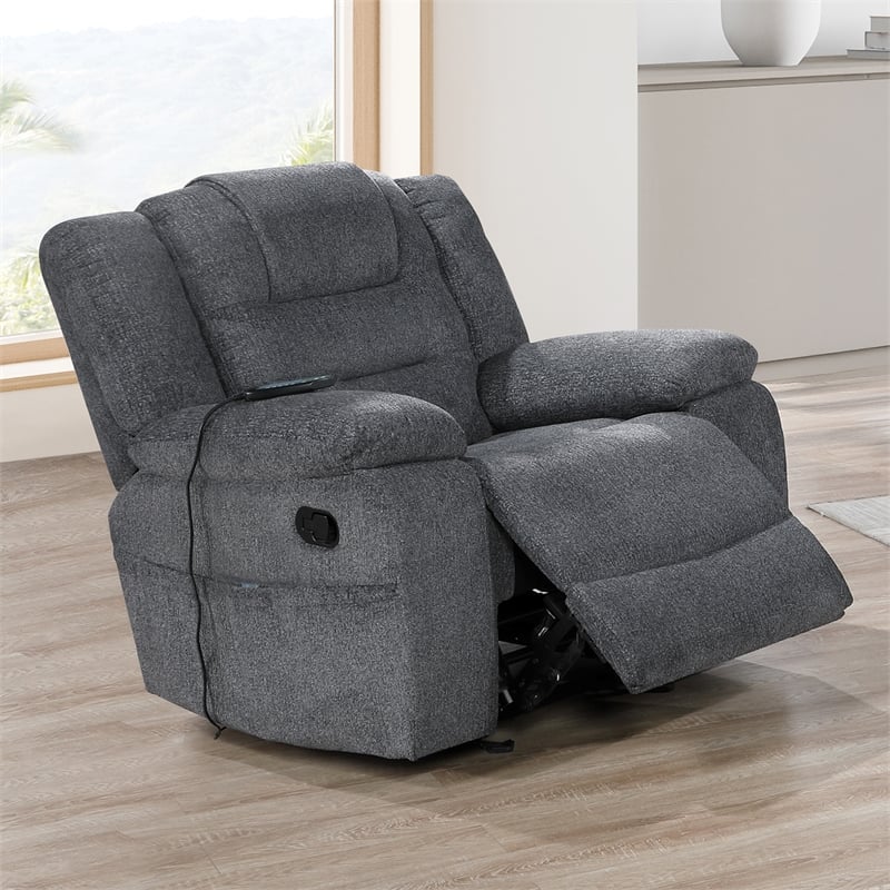 Pemberly Row Chenille Glider Recliner in Ultra-Soft Dark Gray Fabric
