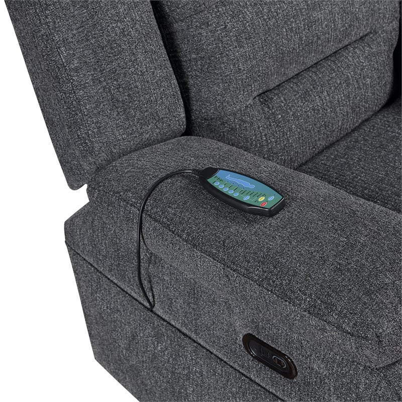 Pemberly Row Chenille Power Glider Recliner in Dark Gray