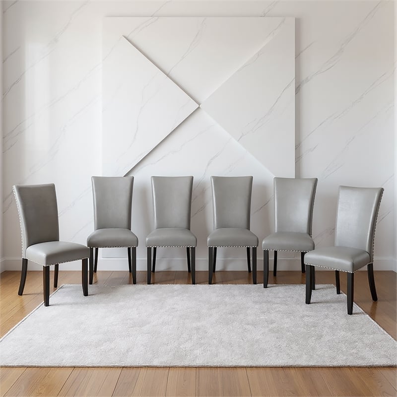 Pemberly Row Modern Gray Upholstered Wood Dining Chair (Set of 6)