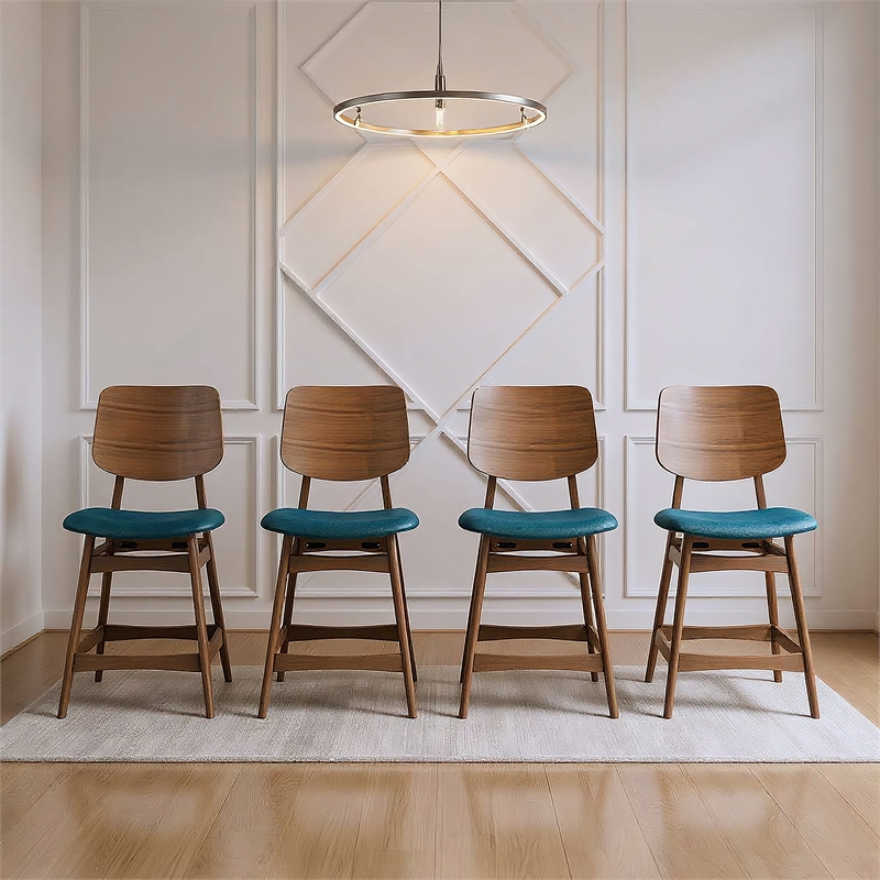 Pemberly Row Set of 4 Mid-Century Rubberwood Counter Chairs in Teal