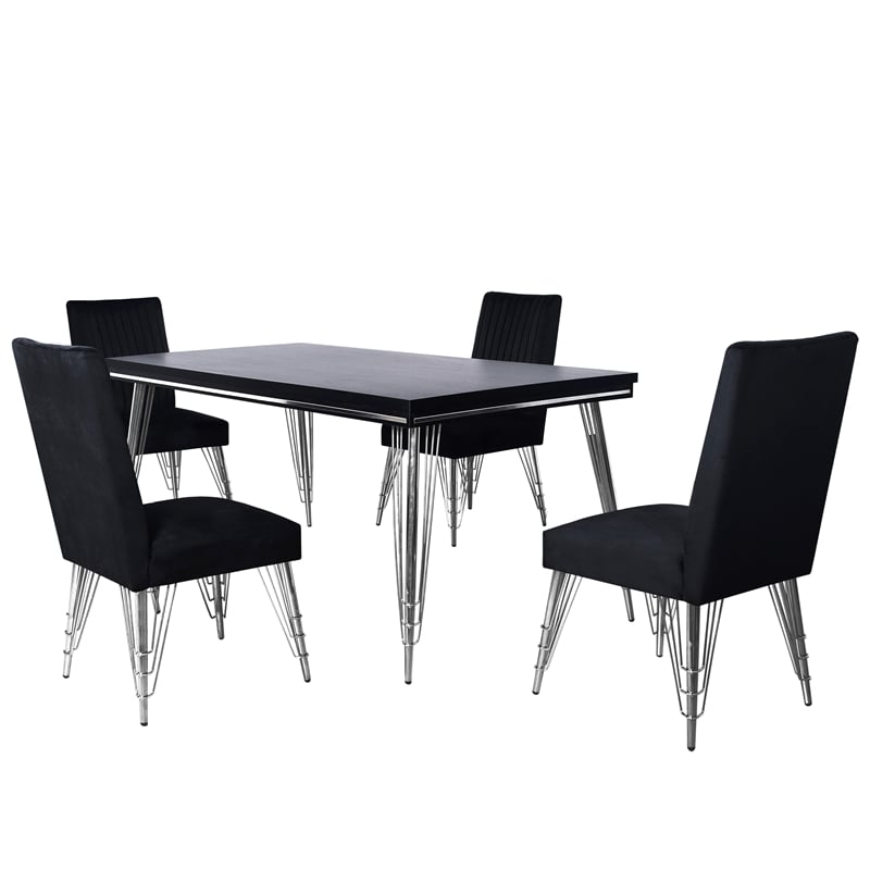 Pemberly Row 5-Piece Dining Set with Upholstered Chairs and Black Table