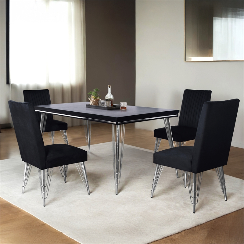 Pemberly Row 5-Piece Dining Set with Upholstered Chairs and Black Table