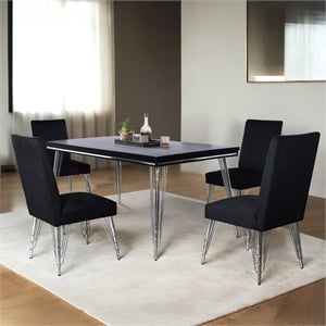 Pemberly Row 5-Piece Dining Set with Upholstered Chairs and Black Table