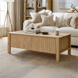 Pemberly Row Natural Wood Coffee Table with Two Drawers