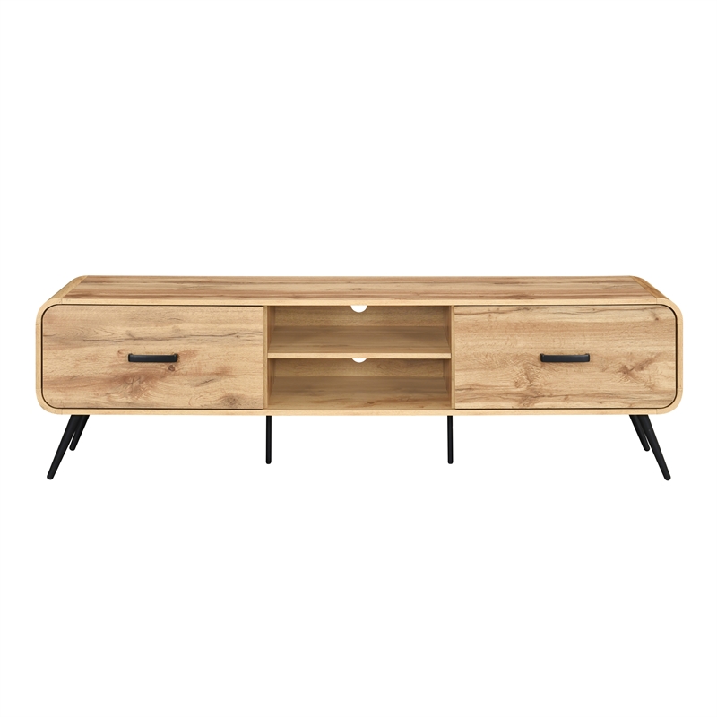 Pemberly Row Wood Low Profile TV Console in Natural Oak Finish