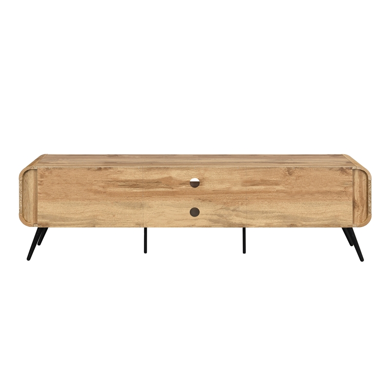 Pemberly Row Wood Low Profile TV Console in Natural Oak Finish