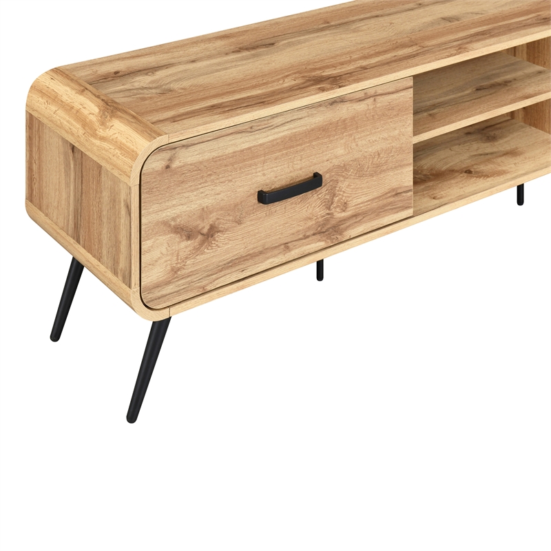 Pemberly Row Wood Low Profile TV Console in Natural Oak Finish