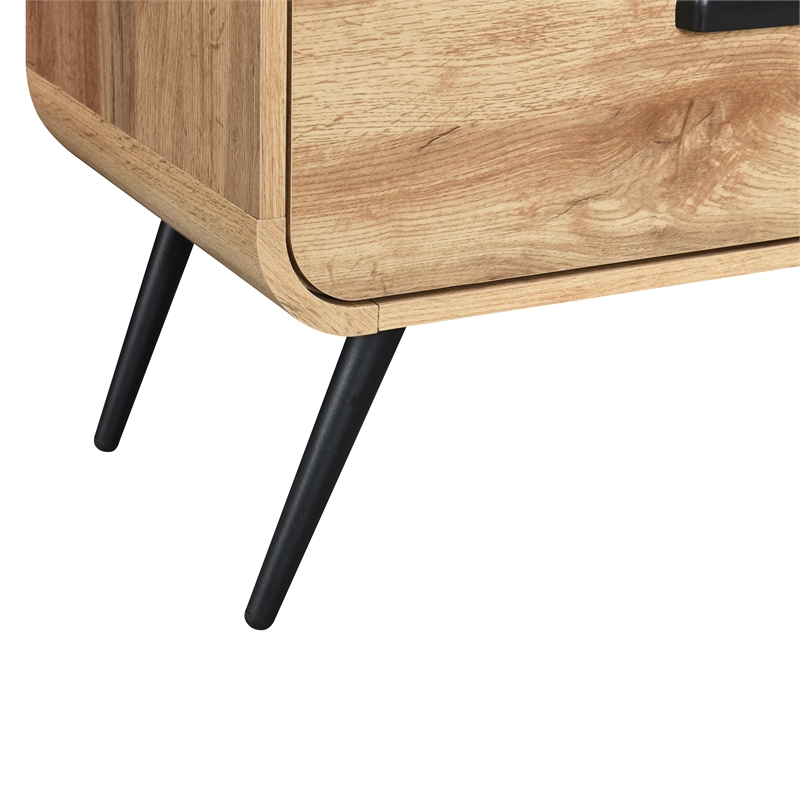 Pemberly Row Wood Low Profile TV Console in Natural Oak Finish