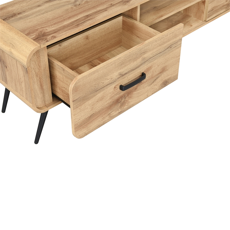 Pemberly Row Wood Low Profile TV Console in Natural Oak Finish