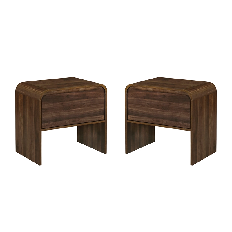 Pemberly Row Walnut Wood 2-Drawer End Table Set