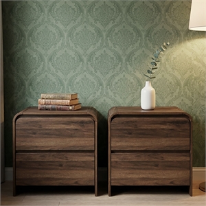 Pemberly Row Walnut Wood 2-Drawer End Table Set