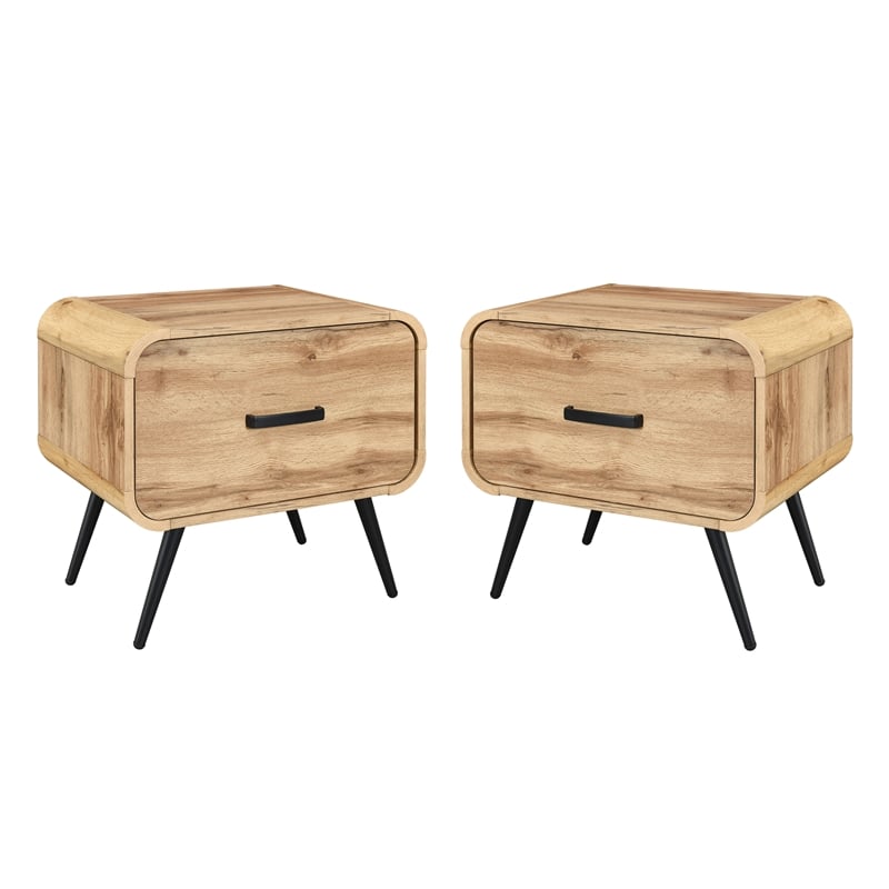 Pemberly Row Rowan Wood 1-Drawer End Table in Natural Finish (Set of 2)