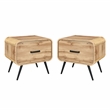 Pemberly Row Rowan Wood 1-Drawer End Table in Natural Finish (Set of 2)