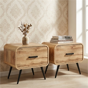 Pemberly Row Rowan Wood 1-Drawer End Table in Natural Finish (Set of 2)