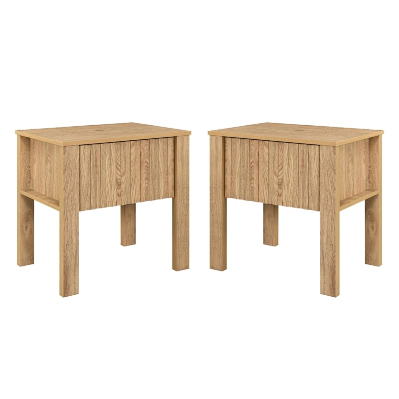 Pemberly Row Thayer Wood 1-Drawer End Table in Natural Finish (Set of 2)