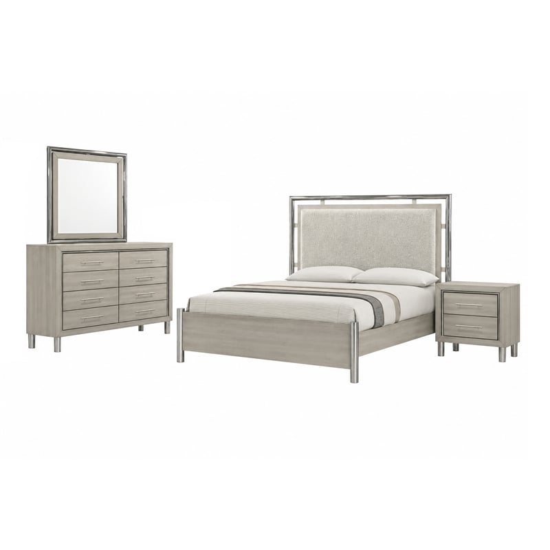 Pemberly Row 4Pc King Bedroom Set with Nightstand in Grey Wood Finish