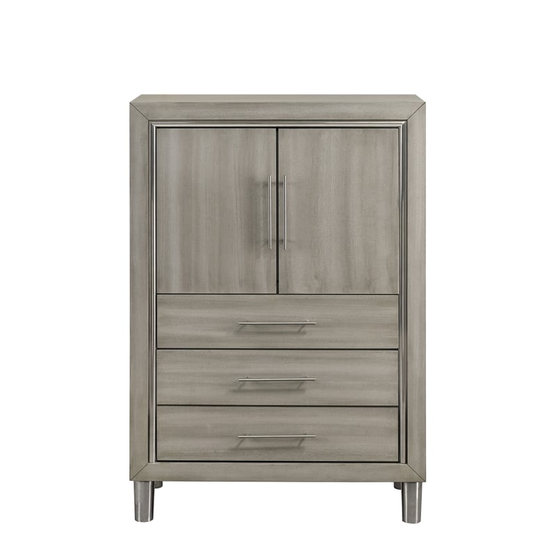 Pemberly Row 4Pc Wood Queen Bedroom Set w Chest in Gray