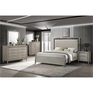 Pemberly Row 5Pc Wood Cal King Bedroom Set w Chest in Gray