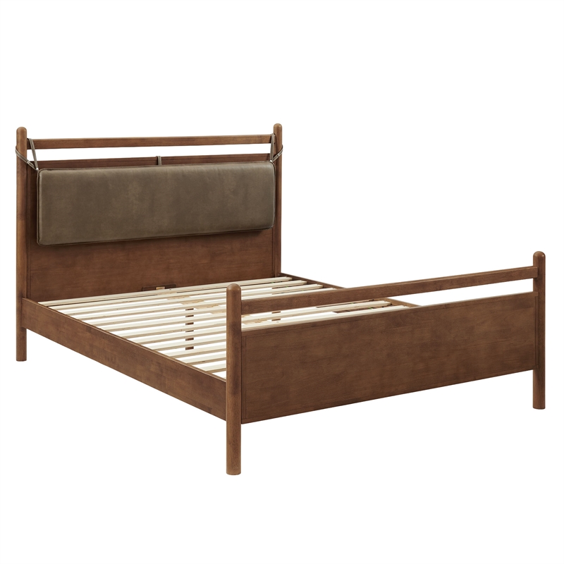 Pemberly Row King Platform Bed with Faux Leather Headboard in Walnut Mushroom