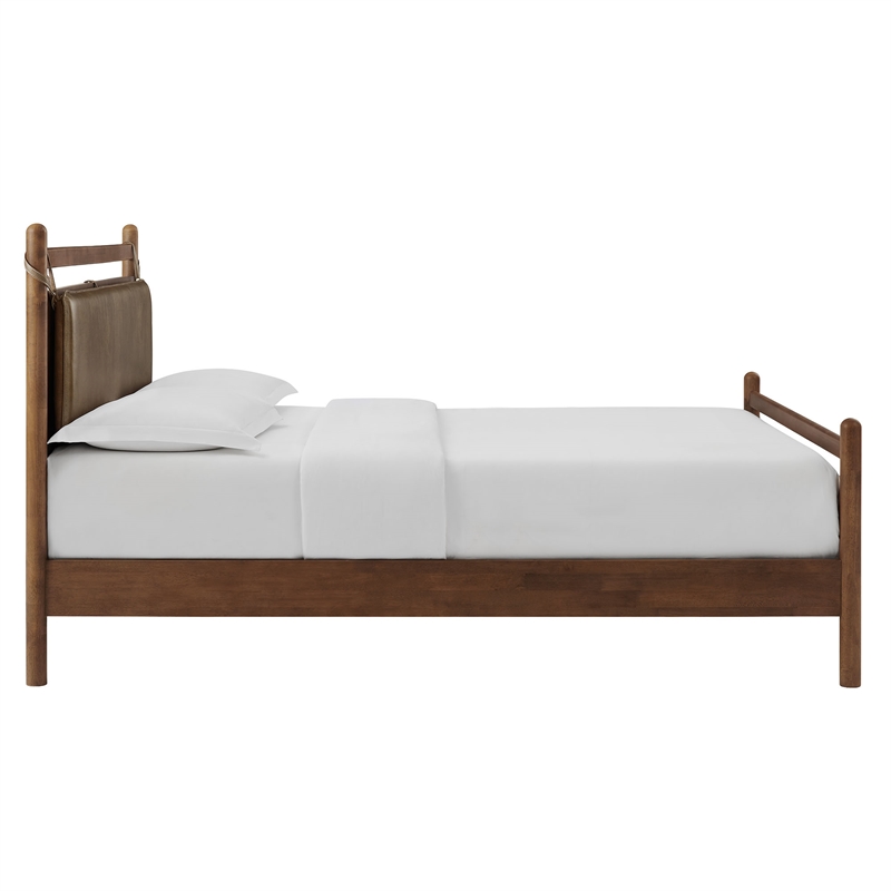 Pemberly Row King Platform Bed with Faux Leather Headboard in Walnut Mushroom