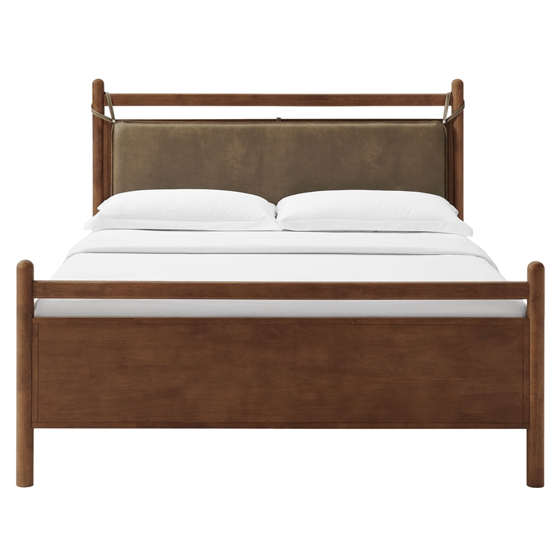 Pemberly Row King Platform Bed with Faux Leather Headboard in Walnut Mushroom