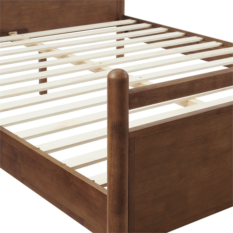 Pemberly Row King Platform Bed with Faux Leather Headboard in Walnut Mushroom