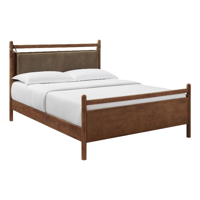 Pemberly Row King Platform Bed with Faux Leather Headboard in Walnut Mushroom