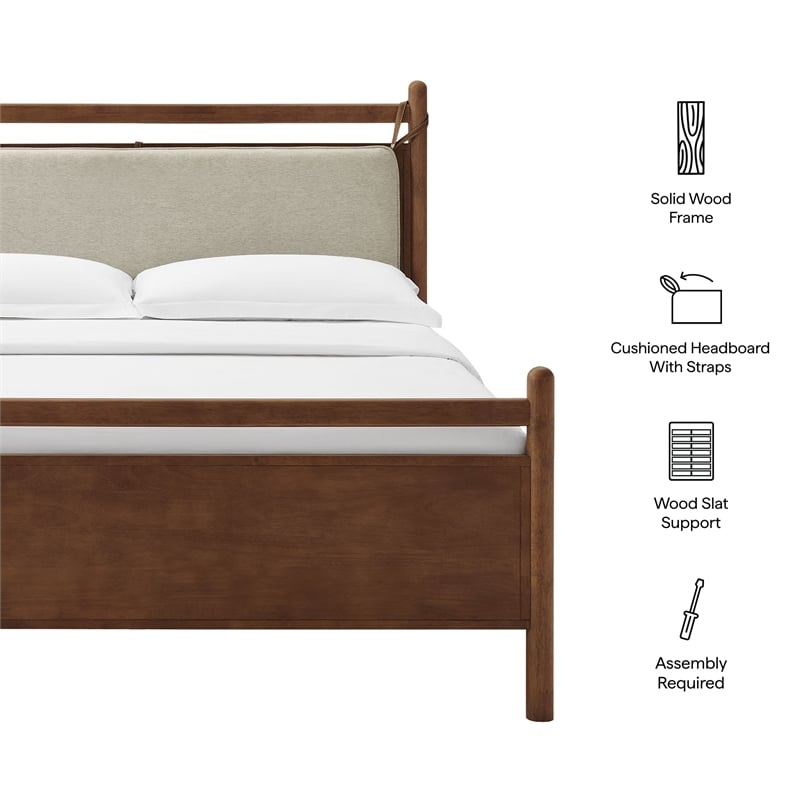 Pemberly Row Full Platform Bed Frame in Walnut Heathered Ivory Fabric