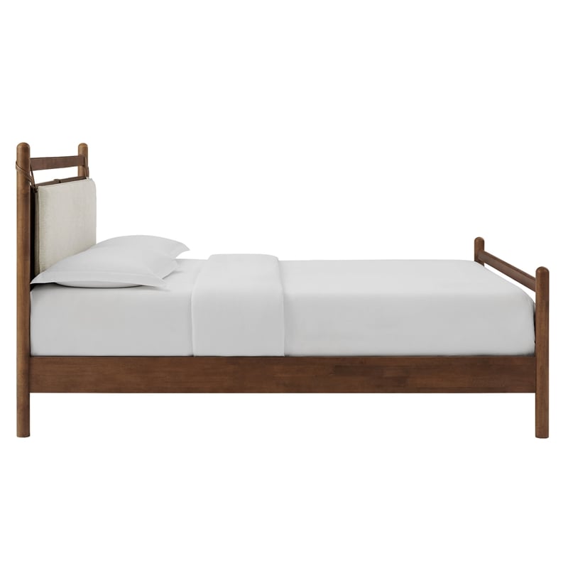 Pemberly Row Full Platform Bed Frame in Walnut Heathered Ivory Fabric