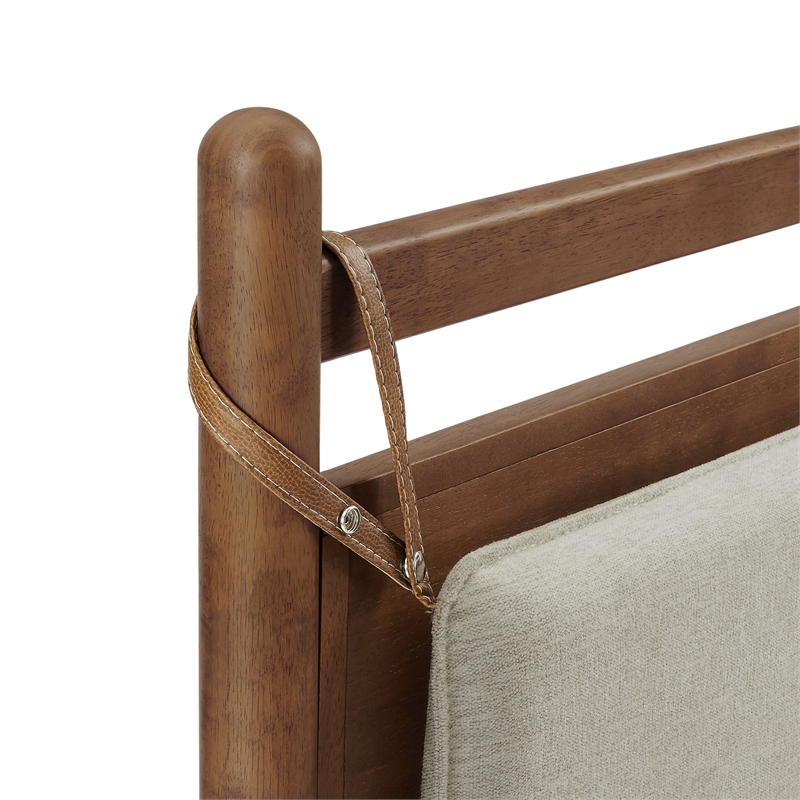 Pemberly Row Full Platform Bed Frame in Walnut Heathered Ivory Fabric