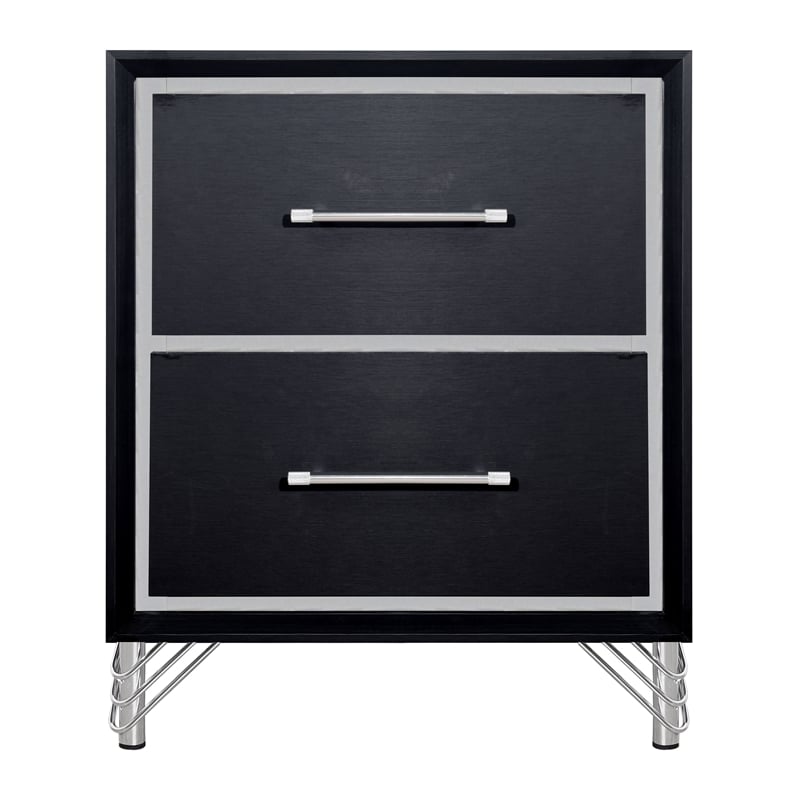 Pemberly Row Rubberwood 2 Drawer Nightstand in Ebony Black