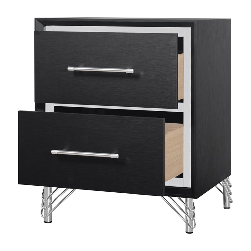 Pemberly Row Rubberwood 2 Drawer Nightstand in Ebony Black