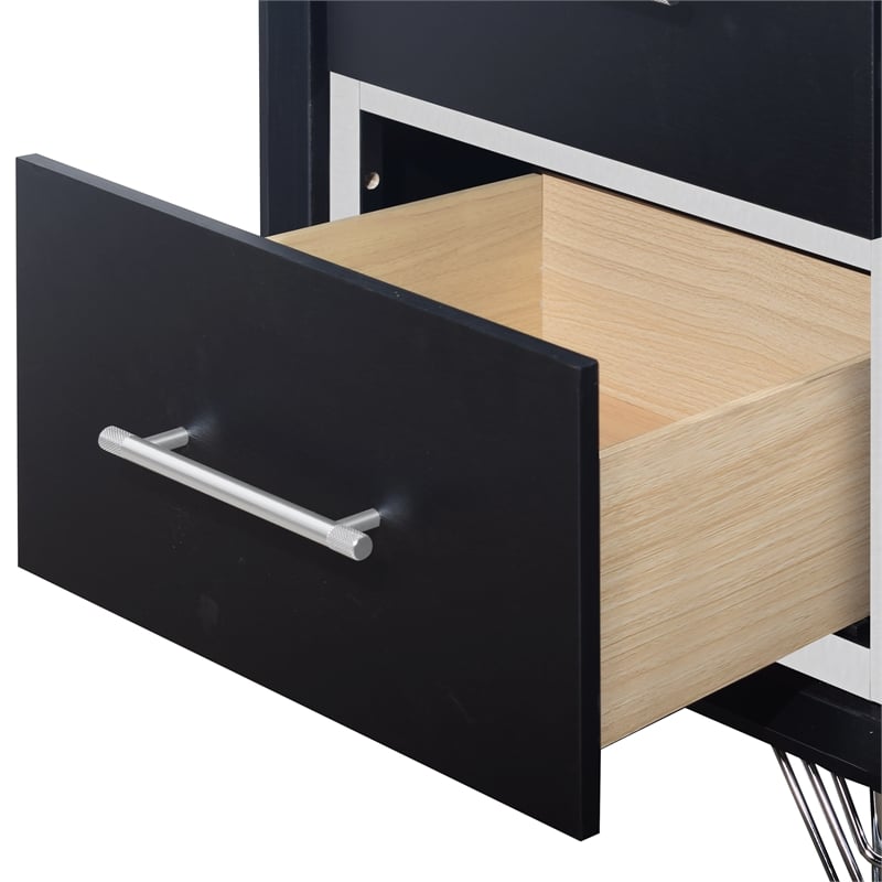 Pemberly Row Rubberwood 2 Drawer Nightstand in Ebony Black