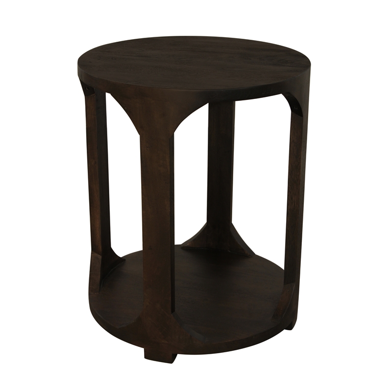 Pemberly Row Round End Table in Barista Brown Finish on Solid Wood